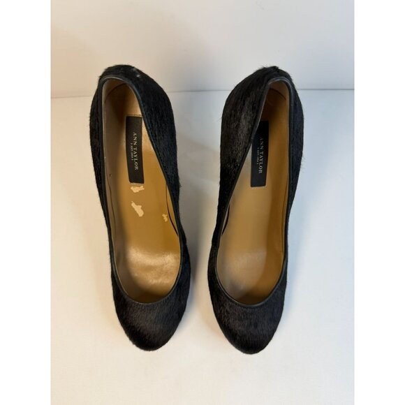 Ann Taylor Pumps Womens Size 7.5M Black Brazilian Calf Hair High Block Heel Shoe - Picture 3 of 15